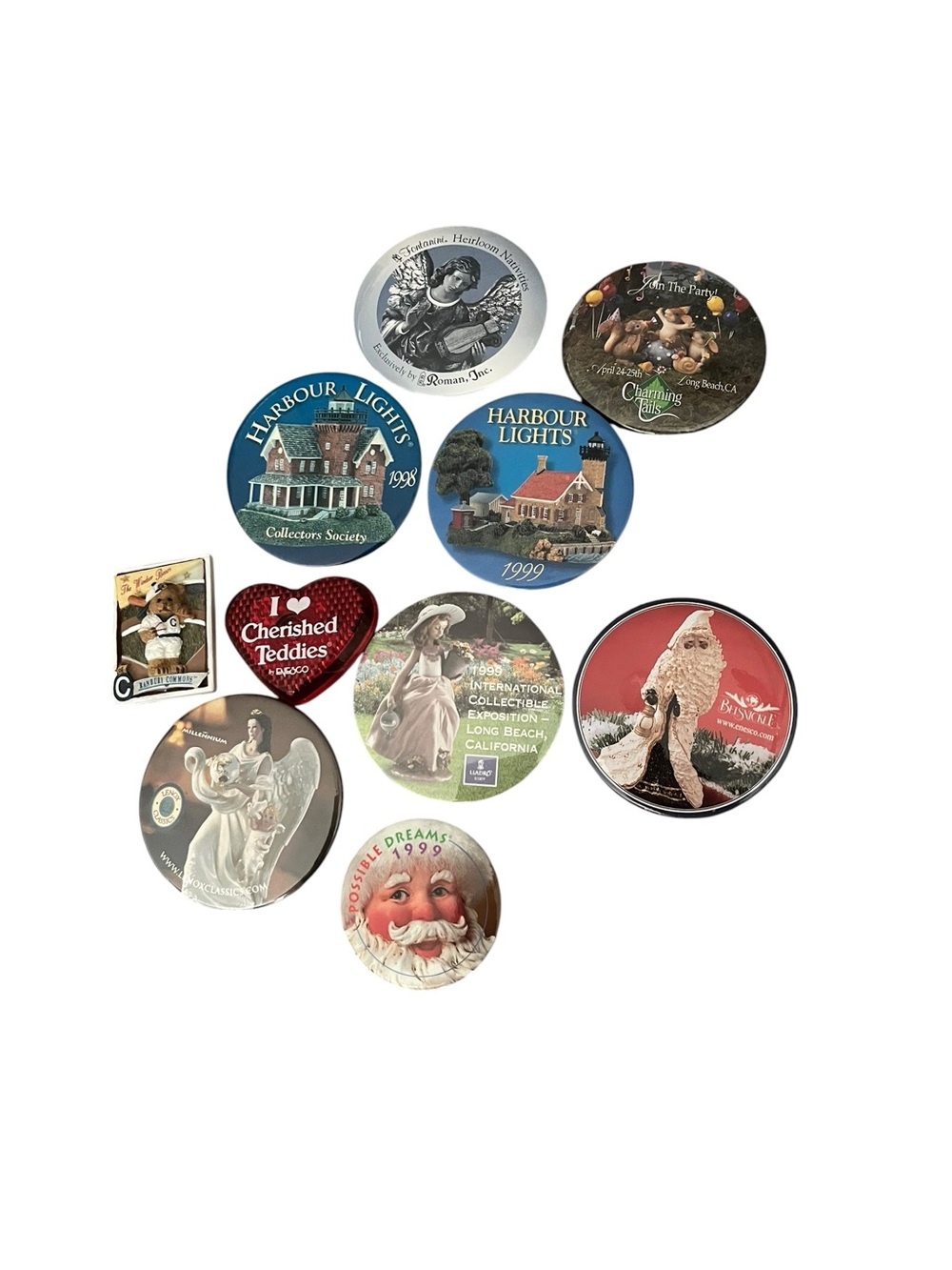 Mixed Lot of 10 Vintage Pinback  Button Promo Collectible Fontanini Lenox Lladro